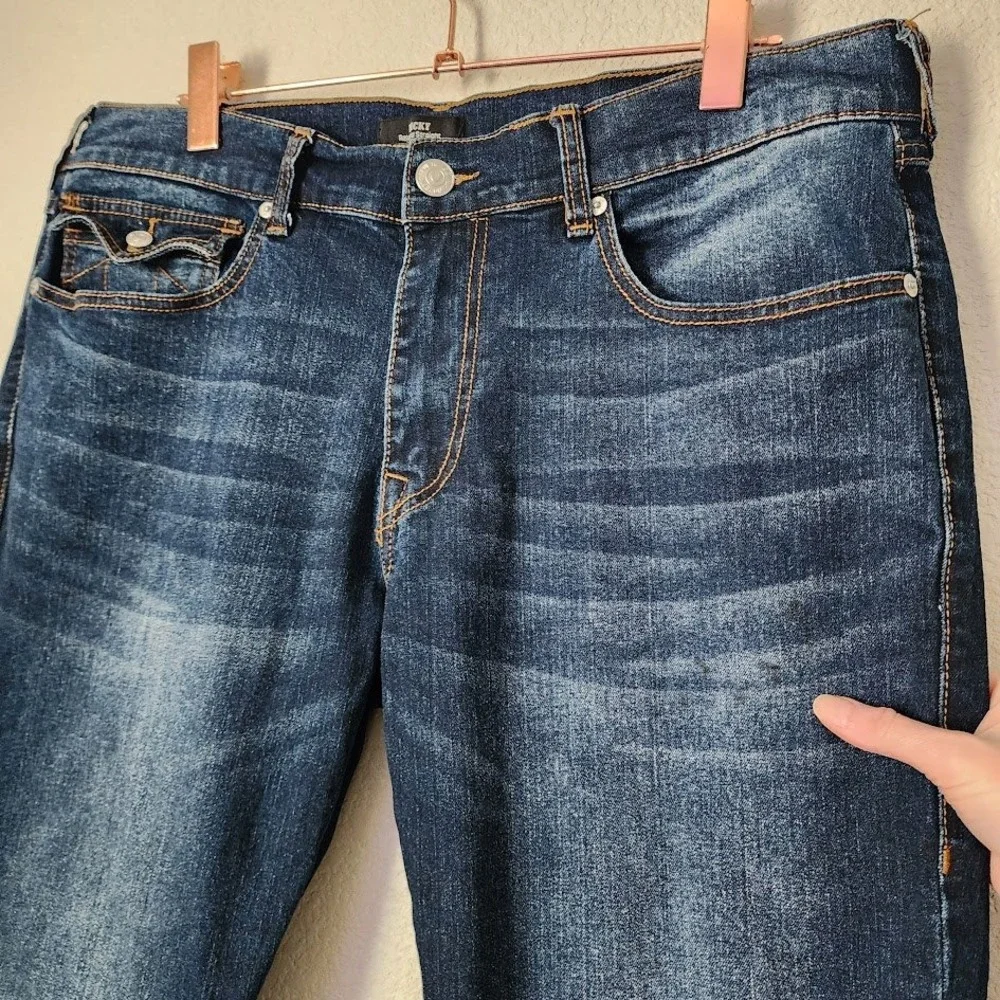TRUE RELIGION Ricky Relaxed Straight Jeans Dark Wash Flap Pockets Size 36